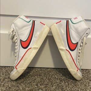 Nike White and Red High-Top Sneakers